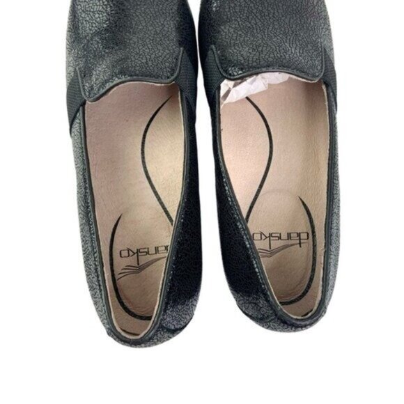 Dansko Black Leather Crackle Addy Loafers - Picture 4 of 6